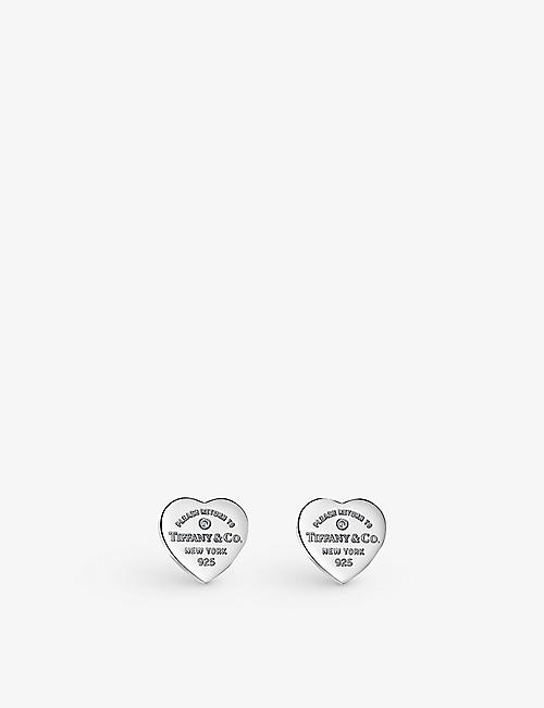 TIFFANY & CO: Return to Tiffany Heart Tag mini sterling silver and 0.01ct diamond stud earrings
