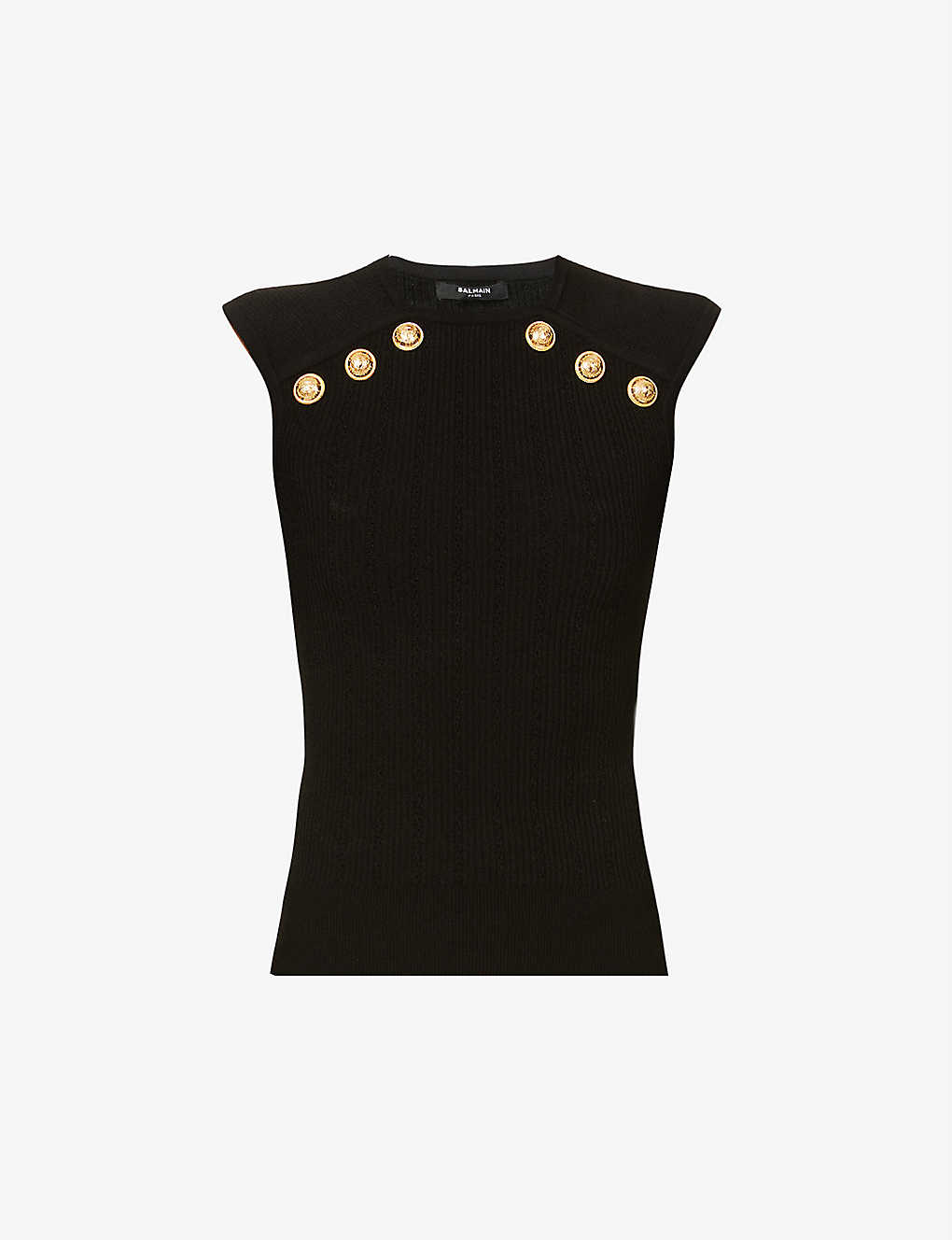 Button-embellished sleeveless stretch-woven top(9469743)