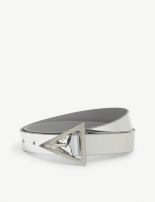 Triangle-buckle mirrored leather belt(9453059)