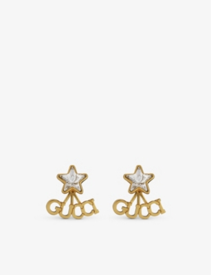 Gucciscript 18ct yellow gold-plated brass and crystal single stud earring(9451029)