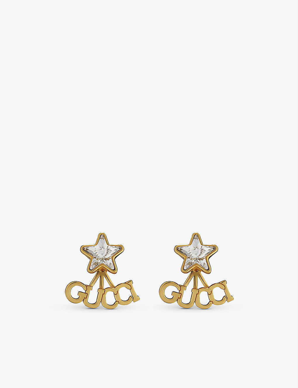Gucciscript 18ct yellow gold-plated brass and crystal single stud earring(9451029)