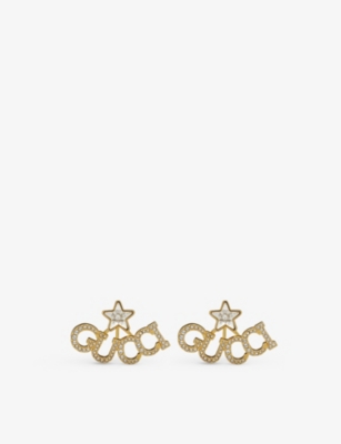 Gucciscript 18ct yellow gold-plated brass and crystal stud earring(9451053)