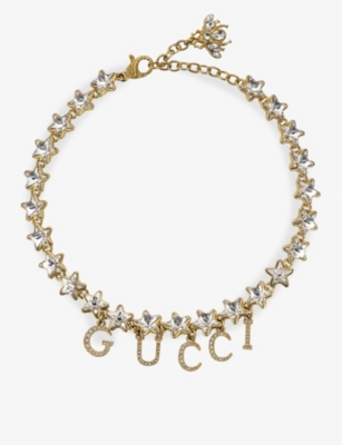 Gucciscript gold-tone brass and crystal bracelet(9452699)