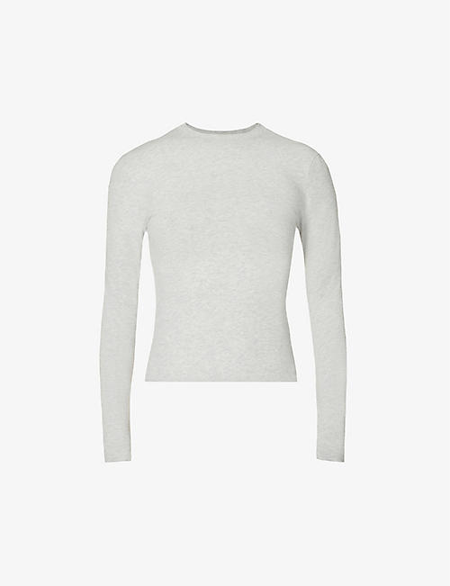 SKIMS: Round-neck long-sleeve stretch-cotton jersey top