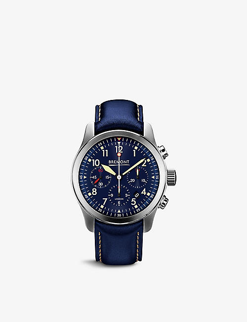 BREMONT: ALT1-P2/BL stainless-steel and leather automatic watch