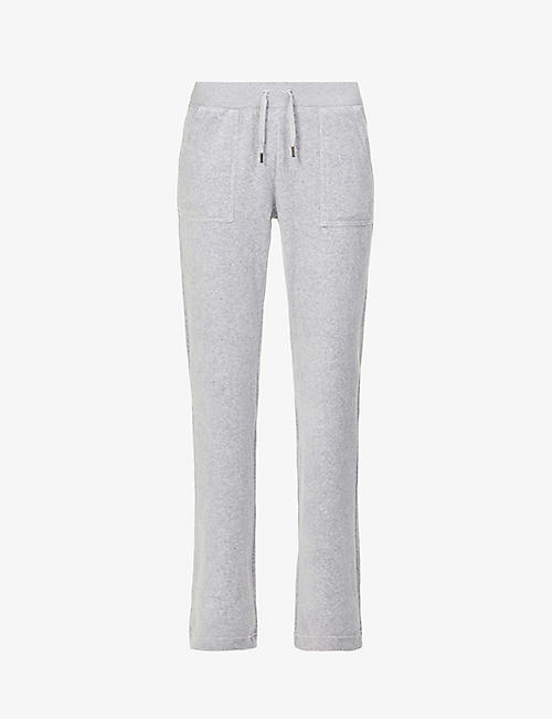 JUICY COUTURE: Logo-embroidered straight-leg high-rise velour trousers
