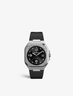 BELL & ROSS: BR05A-BL-STFLD/SRB BR05 stainless-steel, 0.88ct round-cut diamond and rubber automatic watch