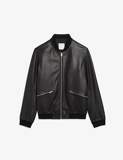 SANDRO: Zip-up leather bomber jacket