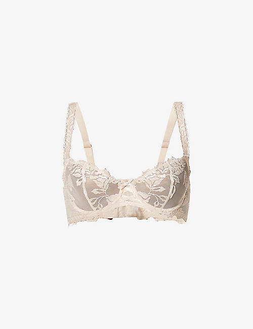 AUBADE: Softessence floral-embroidered stretch-mesh half-cup bra