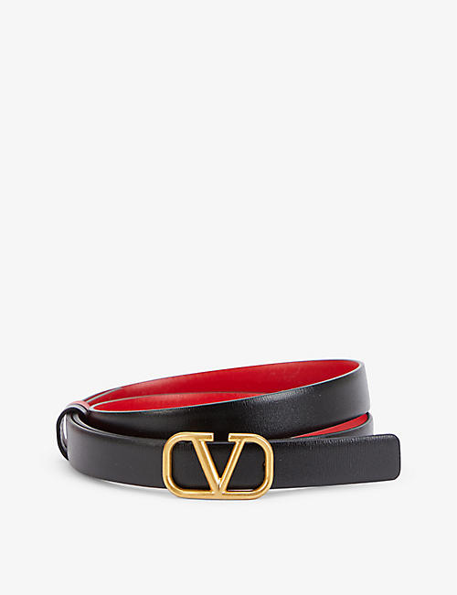 VALENTINO GARAVANI: V-logo buckle slim reversible leather belt