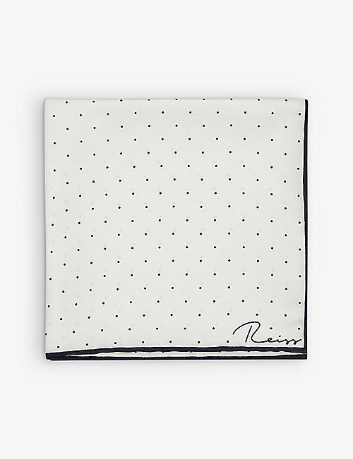 REISS: Liam polka-dot logo-print silk pocket square