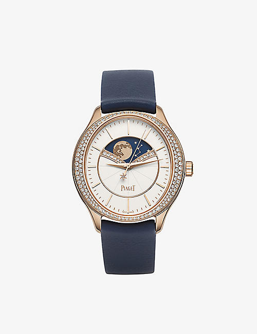 PIAGET: G0A40110 Limelight Stella 18ct rose-gold, 0.6ct brilliant-cut diamond and leather automatic watch