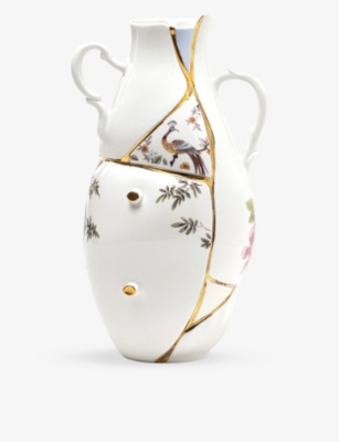 SELETTI: Kintsugi 24ct yellow-gold plated porcelain vase 32cm