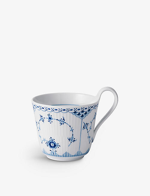 ROYAL COPENHAGEN: Blue Fluted Half Lace high handle porcelain cup 330ml