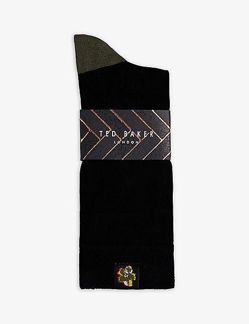 TED BAKER: Classic floral-embroidered cotton-blend socks