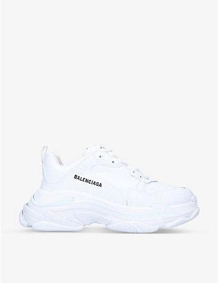 BALENCIAGA: Men’s Triple S logo-print faux-leather and mesh low-top trainers