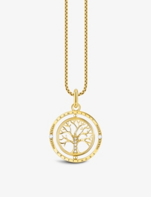 THOMAS SABO: Tree of Love 18ct yellow gold-plated sterling-silver and white zirconia pendant necklace