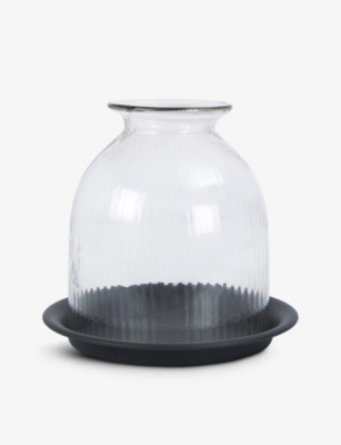 THE WHITE COMPANY: Glass candle holder with tray 17.6cm x 18cm