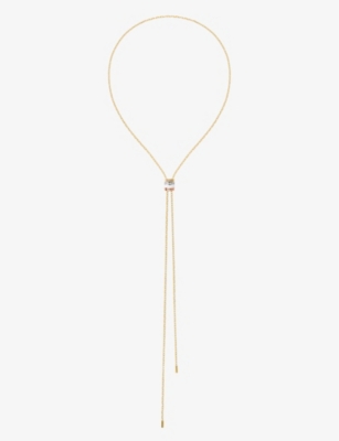 BOUCHERON: Quatre White Edition large 18ct yellow-gold, white-gold, rose-gold, ceramic and 0.33ct round-cut diamond tie necklace