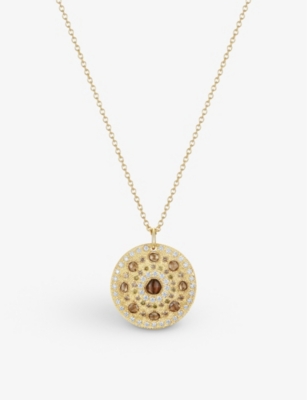 DE BEERS JEWELLERS: Talisman 18ct yellow-gold and 3.85ct diamond medallion pendant necklace
