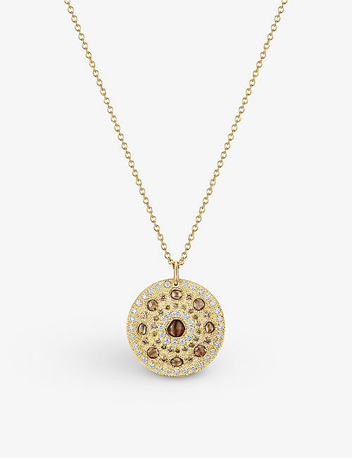 DE BEERS JEWELLERS: Talisman 18ct yellow-gold and 3.85ct diamond medallion pendant necklace