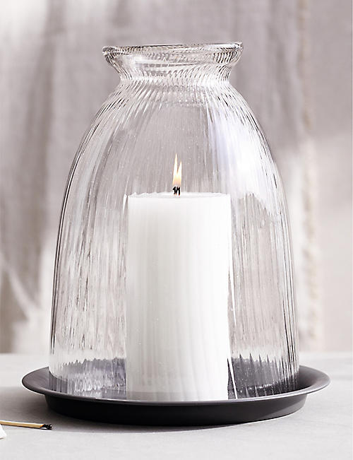 THE WHITE COMPANY: Ribbed dome-shape glass candle holder and tray set