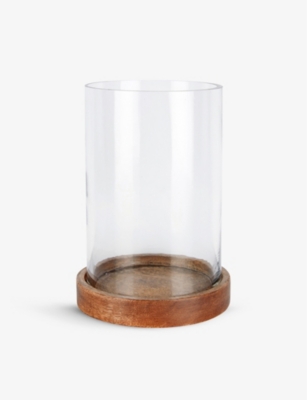 THE WHITE COMPANY: Hurricane mango-wood and glass candle holder 19.5cm