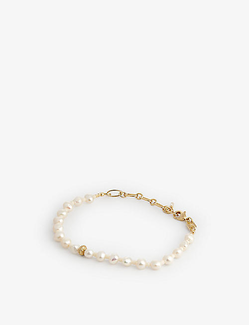 ANNI LU: Stellar 18ct yellow gold-plated brass, glass bead and freshwater pearl bracelet