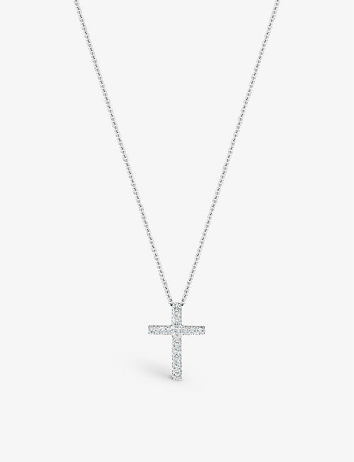 DE BEERS JEWELLERS: DB Classic Cross 18ct white-gold and 0.16ct round-cut diamonds pendant necklace