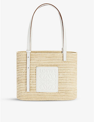 LOEWE: Square small raffia and leather basket bag