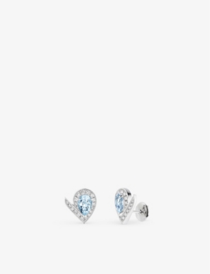 CHAUMET: Joséphine Aigrette 22ct white-gold, 0.35ct brilliant-cut diamond and 1.2ct pear-cut aquamarine earrings