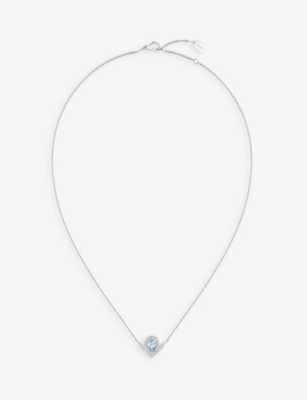 CHAUMET: Joséphine Aigrette 18ct white-gold, 0.19ct brilliant and 0.60 pear-cut aquamarine diamond pendant necklace