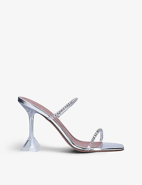 AMINA MUADDI: Gilda crystal-embellished leather heeled mules