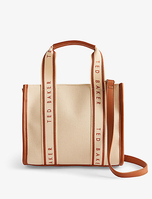TED BAKER: Georjea branded-strap cotton-canvas tote bag
