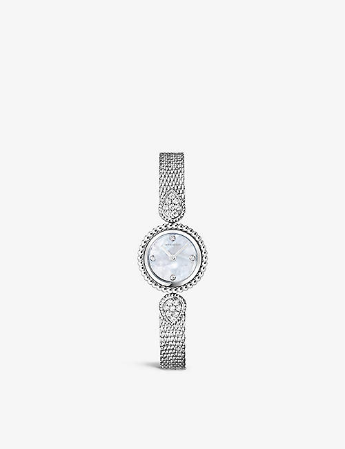 BOUCHERON: WA015704 Serpent Bohème stainless-steel, 0.6ct diamond and mother-of-pearl watch