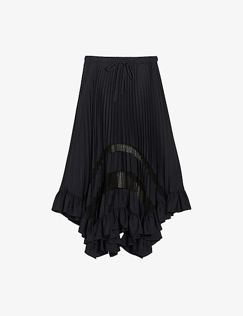 CLAUDIE PIERLOT: Selode sheer-panel pleated crepe midi skirt