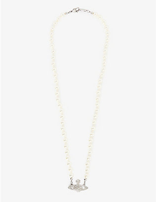 VIVIENNE WESTWOOD: Bas Relief Orb mini silver-toned brass and pearl necklace