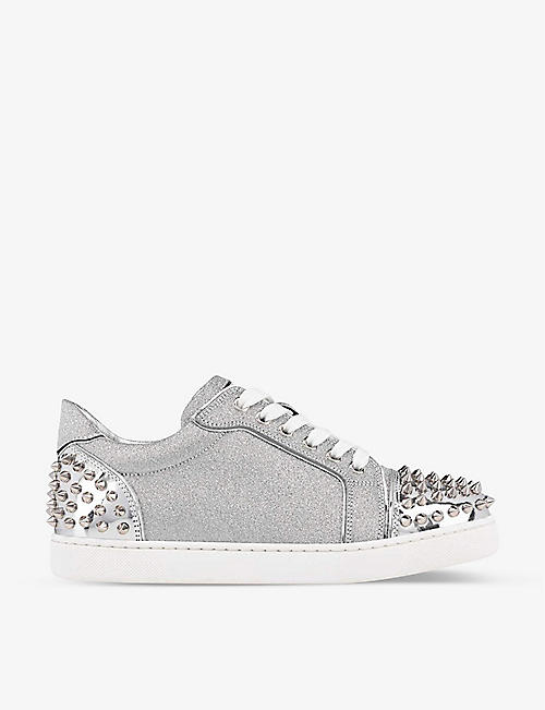 CHRISTIAN LOUBOUTIN: Vieira 2 spikes glittered leather trainers