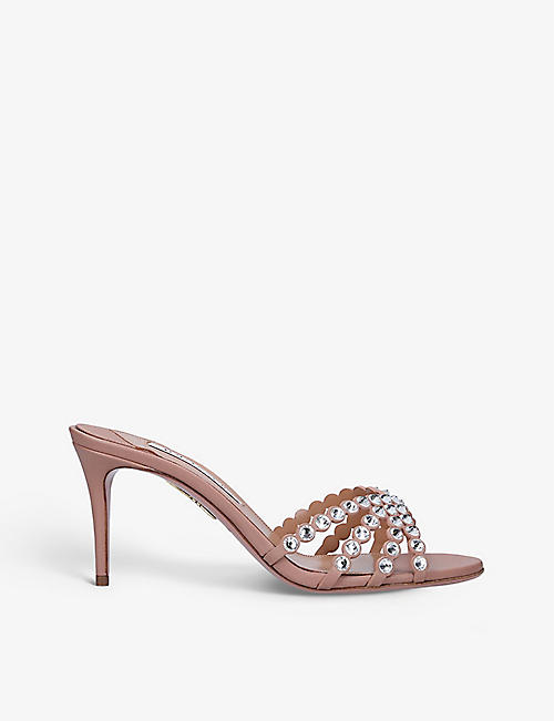 AQUAZZURA: Tequila gem-embellished leather heeled sandals