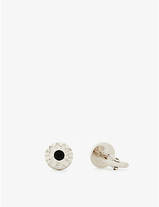 LANVIN: Embossed brass-silver and onyx cufflinks