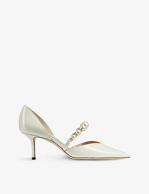 JIMMY CHOO: Aurelie 65 pearl-embellished patent-leather courts