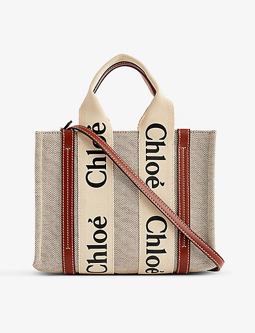 CHLOE: Woody small linen cross-body bag