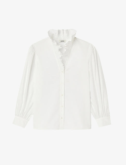 SANDRO: Ruffled-collar organic-cotton shirt