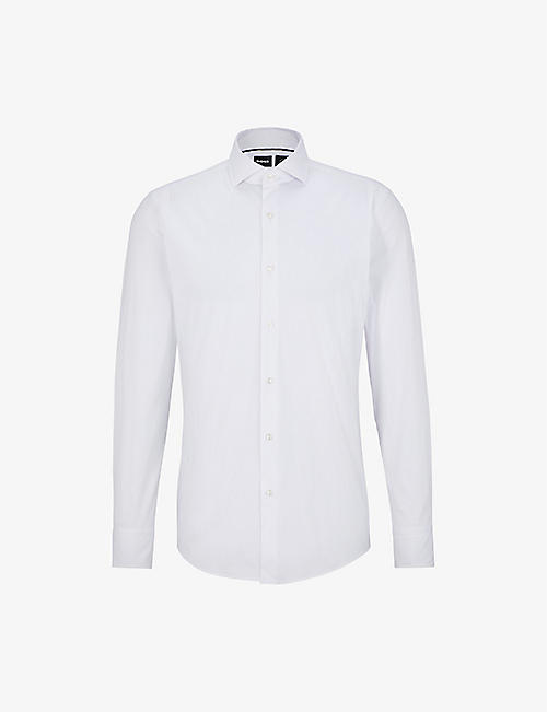 BOSS: Slim-fit spread-collar stretch-cotton blend shirt
