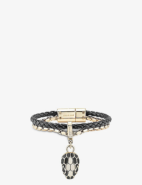 BVLGARI: Serpenti Forever small brass and leather bracelet