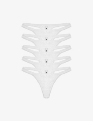 COU COU INTIMATES: Pack of five pointelle mid-rise organic-cotton thongs