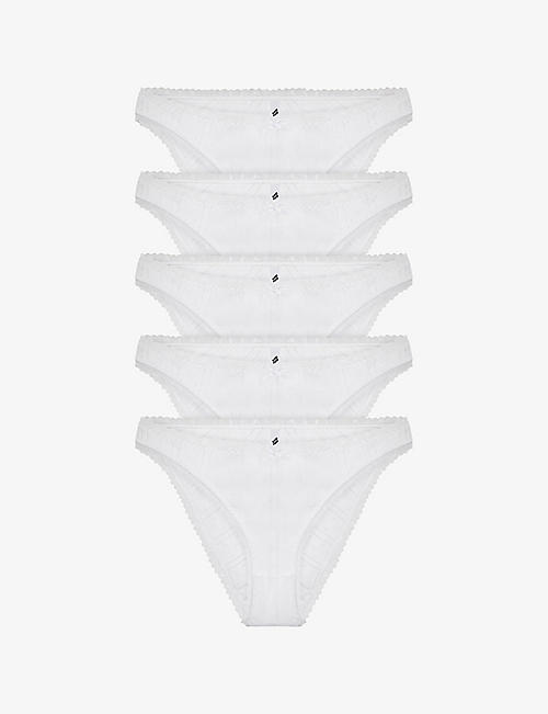 COU COU INTIMATES: Pack of five pointelle high-rise organic-cotton briefs