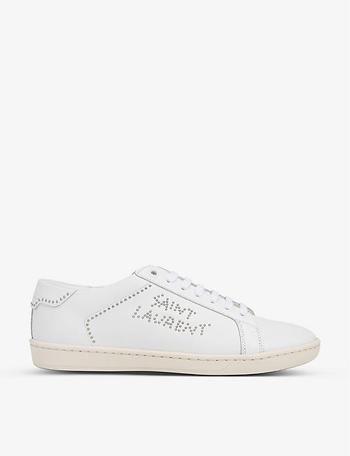 SAINT LAURENT: Sign studded-logo leather low-top trainers