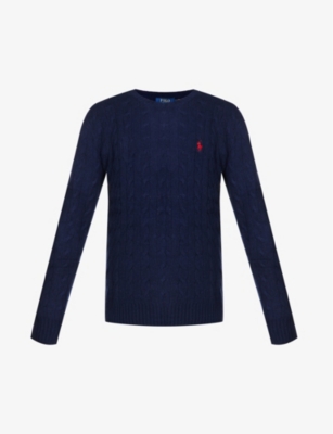 POLO RALPH LAUREN: Logo-embroidered cable-knit cashmere jumper