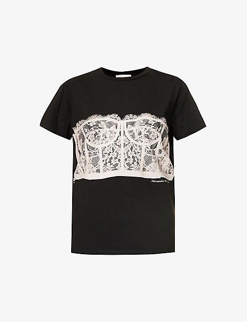 ALEXANDER MCQUEEN: Lace-print cotton-jersey T-shirt